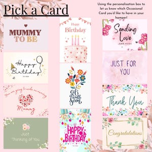 May include: A collection of eleven rectangular greeting cards featuring various designs and text including Mummy To Be, Happy Birthday, Sending Love, Just For You, Get Well Soon, Thank You, Just Thinking of You, and Congratulations.