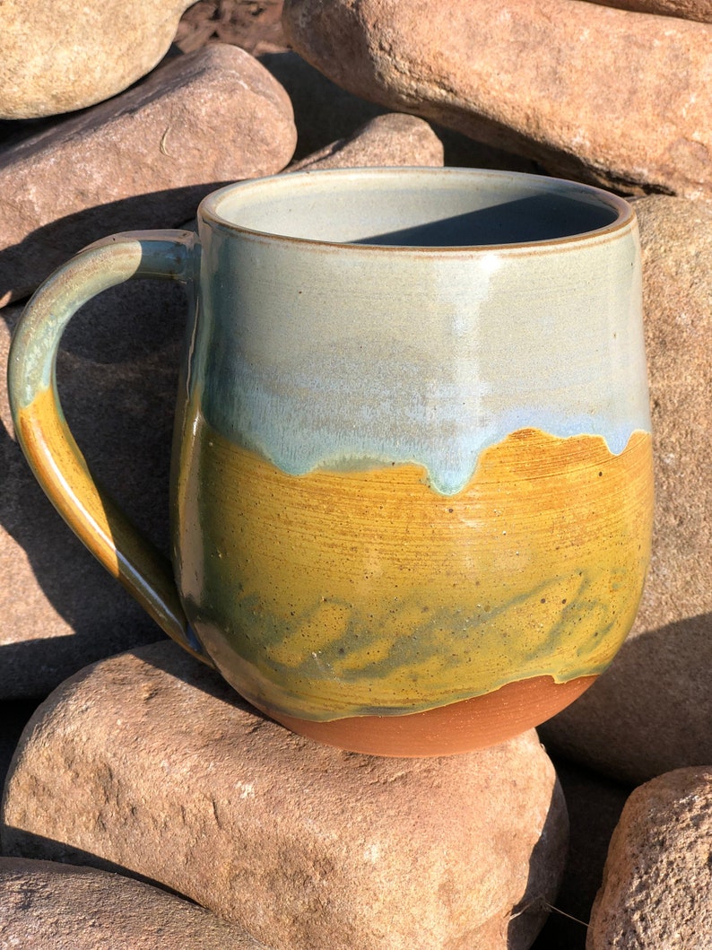 Item 109 Light Blue Ochre Green Large Mountain Mug Etsy