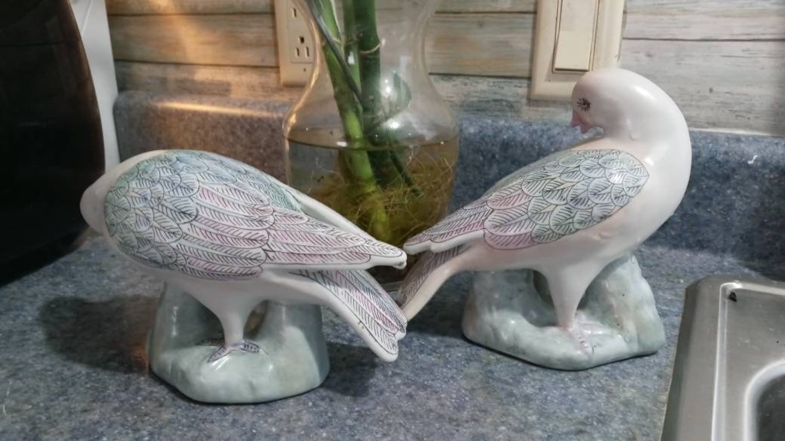 Vintage Pair of Colorful Ceramic Doves by WBI Etsy