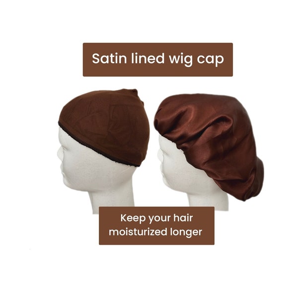 Satin lined wig cap/ wig cap with satin/ cap for moisture (1 brown)