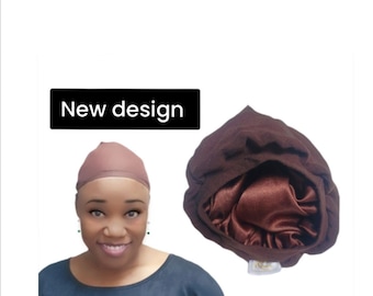 Brown Satin Lined Wig Cap, Moisture Retention (Brown)