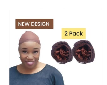 Gorro de peluca con forro de satén para retener la humedad (2 marrones)