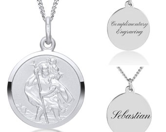St Christopher Pendant, Necklace, Sterling Silver, Christenings, Personalised