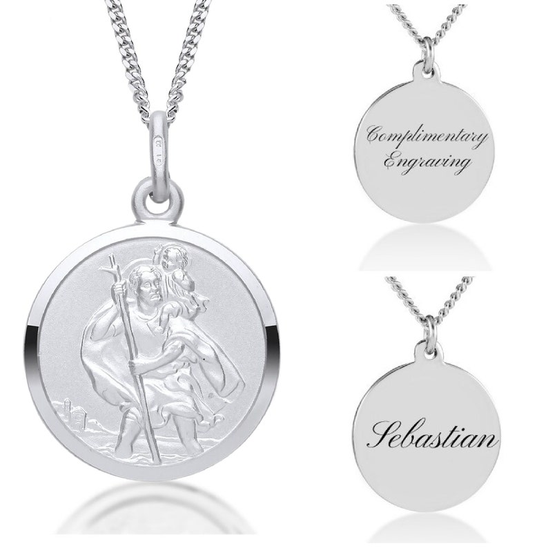 St Christopher Pendant, Necklace, Sterling Silver, Christenings, Personalised image 1