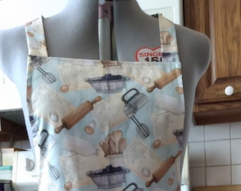 blackberry and light blue reversible full apron with pocket