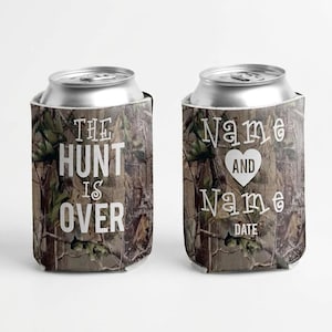 Camo Wedding Can Coolers: Personalized Hunting Theme The Hunt Is Over