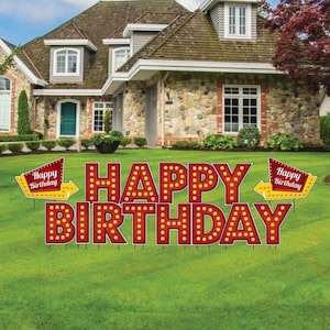 Happy Birthday Theater Marquee Letters, 15pc Birthday Yard Card Lawn Sign Set