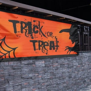 Trick or Treat + Witch & Spider Web, Halloween Vinyl Banner