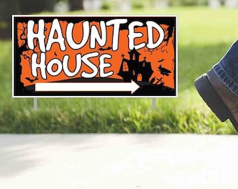 Haunted House Directional Yard Signs, 12 x 24 Inches