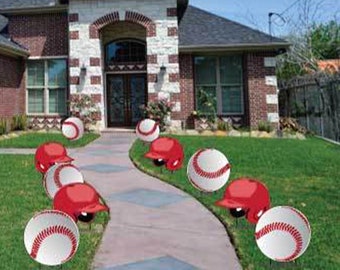 Baseballs and Helmets Pathway Markers, 10pc Yard Decor Set