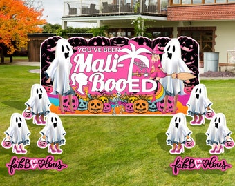 You've Been Mali-Booed Halloween Yard Sign - Pink Booed Lawn Signs VictoryStore Halloween Oversized Yard Cards, 9 Piece Yard Decoration Set