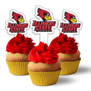 Illinois State University Cupcake Toppers, Plastic ISU Cupcake Picks,  Stacked Logo Birthday Dessert Toppers, Solid Plastic, No Toothpicks!