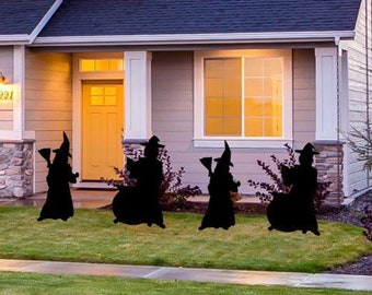Black Witch Silhouettes, 4pc Halloween Yard Art, Yard Card Lawn Sign Set