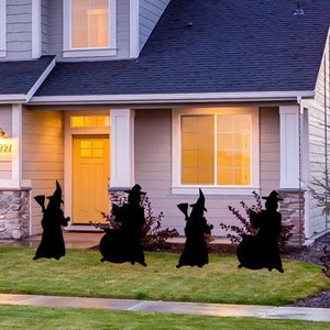 Black Witch Silhouettes, 4pc Halloween Yard Art, Yard Card Lawn Sign Set