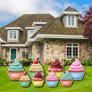 Pastel Cupcake Accessories, 8pc Yard Sign Set