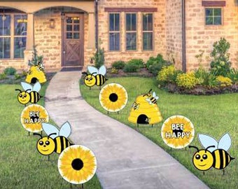 Bee Happy Pathway Markers, 10pc Yard Sign Set
