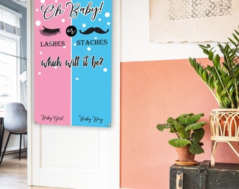 Oh Baby! Lashes or Staches, Who Will It Be? | Gender Reveal Door Banner | 3'x5'