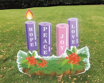 Advent Wreath + Advent Candles, 9pc Christmas Yard Art, Yard Card Lawn Sign Set