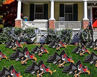 13" Flock Of Buzzards, 12pc Birthday Yard Art, Yard Card Lawn Sign Set