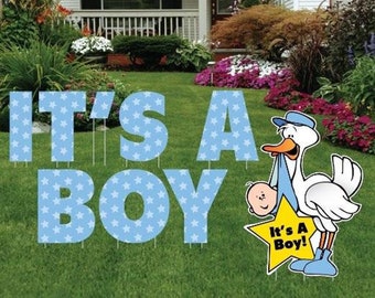 Its a Boy with Stork Baby Announcement, 9pc Yard Card Decoration