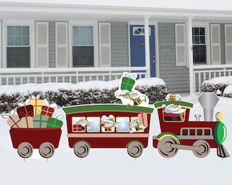 Christmas Train Yard Signs: Santa & Elves Lawn Sign Set (3pc Set)