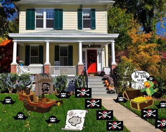 Pirate Theme Pathway Markers, 15pc Halloween & Birthday Yard Card Lawn Sign Set