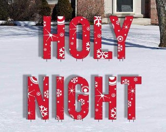 18" Holy Night Yard Letters - Red Snowflake Pattern, 9pc Christmas Yard Art, Yard Card Lawn Sign Set