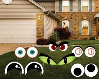 Scary Monster Eyes, 12pc Halloween Yard Art, Yard Card Lawn Sign Set