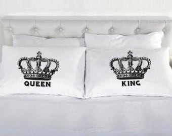 King and Queen Crowns, His and Hers Pillowcases, Couple Pillow Cases