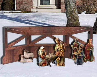 Christmas Nativity Scene with 3D Stable, 7pc Christmas Yard Art, Yard Card Lawn Sign Set