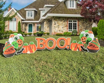 You've Been Booed Yard Sign - Pumpkins & Candies Quick Set Yard Sign | 10pc Halloween Outdoor Lawn Decorations | Yard Card Rental Business