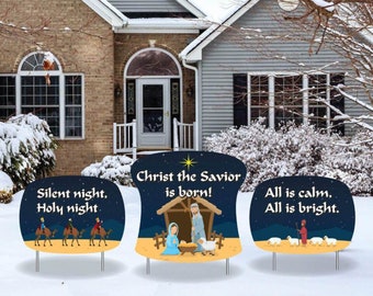 Nativity Yard Sign Set: Silent Night Christmas Lawn Decor (3pc)