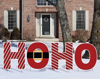 Ho Ho Red & White Yard Letters, 4pc Christmas Yard Art, Yard Card Lawn Sign Set