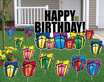 Happy Birthday Yard Sign Set: Large 13-Piece Lawn Decoration