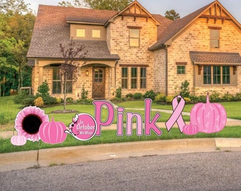 In October We Wear Pink, Breast Cancer Awareness, 11pc Yard Card Lawn Sign Set