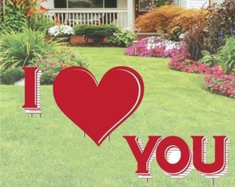 I Heart You, 9pc Valentines Day Yard Art, Yard Card Lawn Sign Set