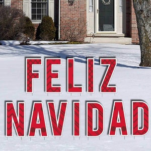 Feliz Navidad Yard Letters - Dark Red Pattern, 12pc Christmas Yard Art, Yard Card Lawn Sign Set