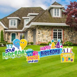 25&quot; - 35&quot; Kids Happy Birthday Flair Signs, 4pc Yard Card Lawn Sign Set | Yard Card Rental Business