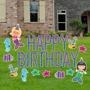 Mermaid Theme Happy Birthday, 25pc Birthday Yard Card Lawn Sign Letters Set