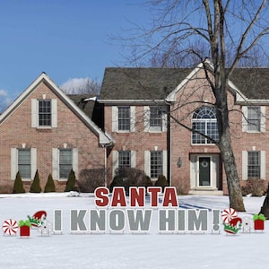 Santa I Know Him! Glitter Yard Letters + Christmas Shapes, 22pc Christmas Yard Art, Yard Card Lawn Sign Set