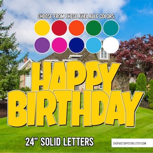 24" Happy Birthday Quick Set Yard Sign Letters | 5pc Outdoor Lawn Decorations | Yard Card Rental Business | Luckiest Guy Font
