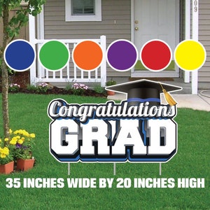 Jumbo Graduation Yard Sign Congratulations Grad Outdoor Party Decor, 35” x 21.7” Grad Yard Card,  Waterproof & Reusable