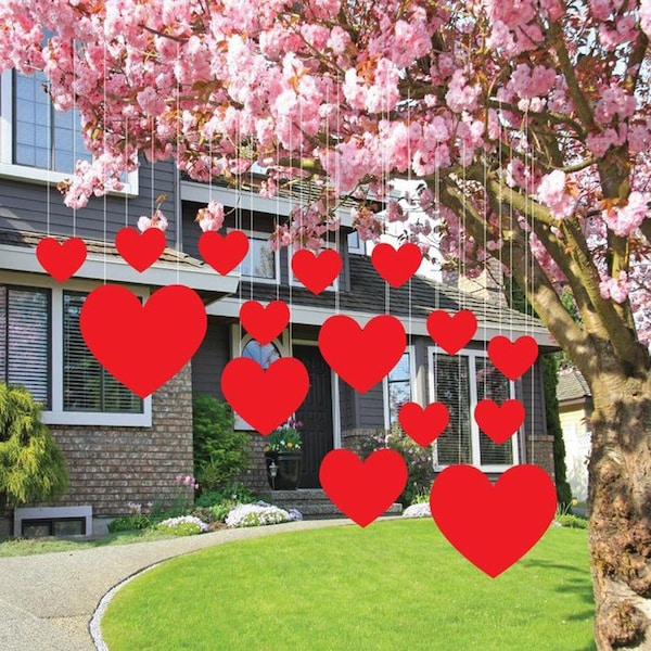Hanging Red Hearts | 15pc Valentines Day Decor | Indoor or Outdoor