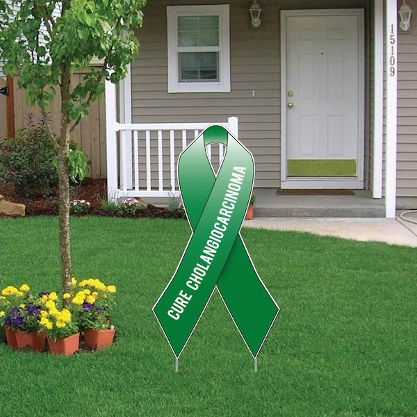 Cure Cholangiocarcinoma Ribbon, Bile Duct Cancer Awareness Yard Card Lawn Sign, 2 Sizes Available