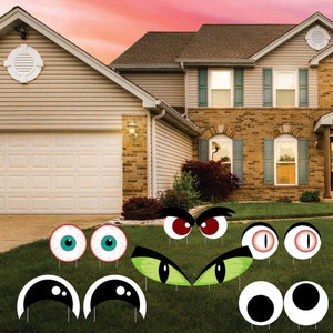 Scary Monster Eyes, 12pc Halloween Yard Art, Yard Card Lawn Sign Set