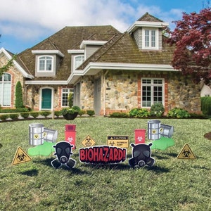 Biohazard, 11pc Halloween Yard Art, Yard Card Lawn Sign Set