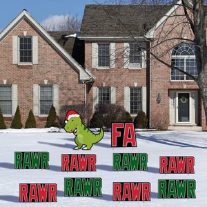 T-Rex Singing Fa Rawr Rawr, 10pc Christmas Yard Art, Yard Card Lawn Sign Set