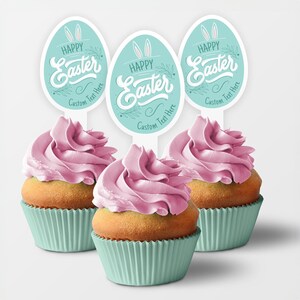 Custom Easter Cupcake Toppers, 2x4 Inches, Solid Plastic Personalized Easter Egg Cupcake Toppers