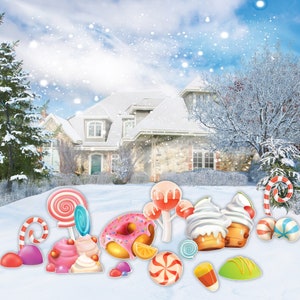 Candy World EZ Filler, 15pc Christmas Yard Art, Yard Card Lawn Sign Set