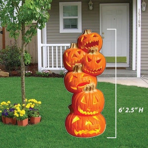 Life Size 6' Tall Stacked Jack O Lanterns, Halloween Yard Art, Yard Card Lawn Sign